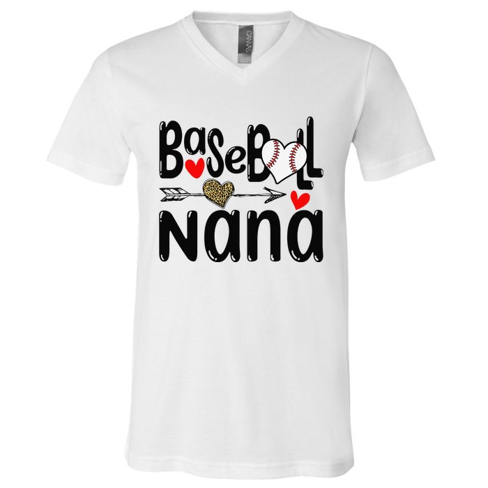 Leopard Heart Baseball Nana Cute Mother's Day V-Neck T-Shirt