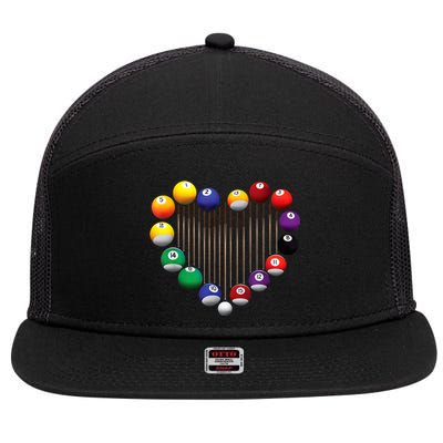 Lover Heart Billiard Pool Billiard Ball Billiard Player Gift Ideas For Fan 7 Panel Mesh Trucker Snapback Hat