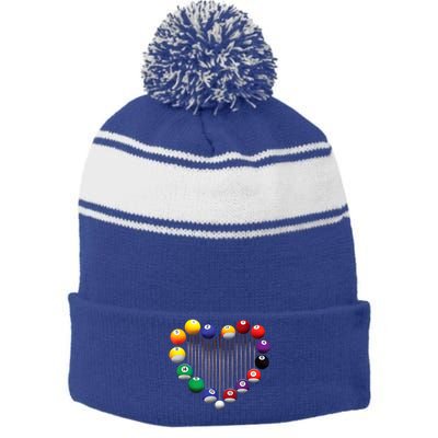 Lover Heart Billiard Pool Billiard Ball Billiard Player Gift Ideas For Fan Stripe Pom Pom Beanie