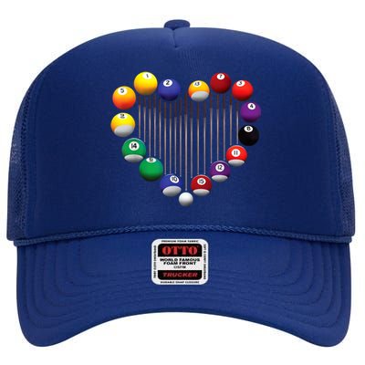 Lover Heart Billiard Pool Billiard Ball Billiard Player Gift Ideas For Fan High Crown Mesh Back Trucker Hat