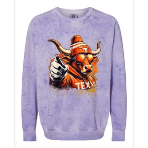 Long Horn Bull Character Tx Bull Hat Colorblast Crewneck Sweatshirt