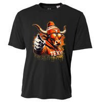 Long Horn Bull Character Tx Bull Hat Cooling Performance Crew T-Shirt