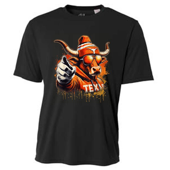 Long Horn Bull Character Tx Bull Hat Cooling Performance Crew T-Shirt