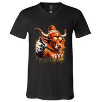 Long Horn Bull Character Tx Bull Hat V-Neck T-Shirt