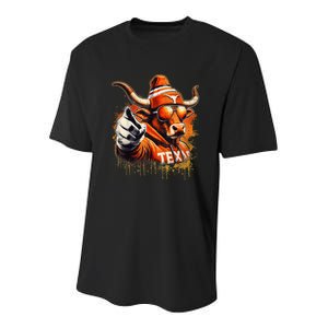 Long Horn Bull Character Tx Bull Hat Youth Performance Sprint T-Shirt