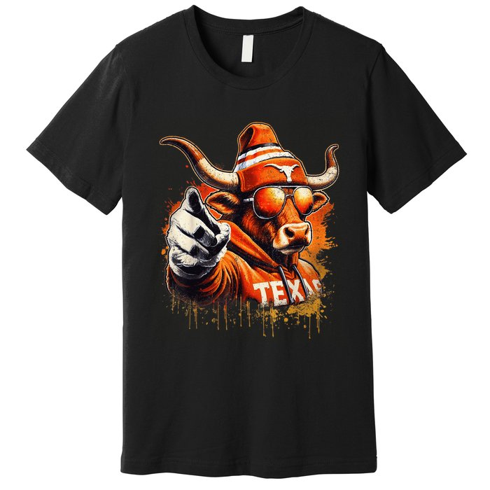 Long Horn Bull Character Tx Bull Hat Premium T-Shirt