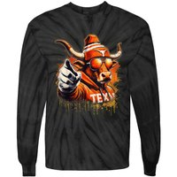 Long Horn Bull Character Tx Bull Hat Tie-Dye Long Sleeve Shirt