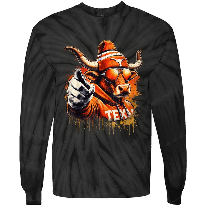 Long Horn Bull Character Tx Bull Hat Tie-Dye Long Sleeve Shirt