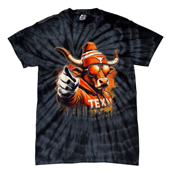 Long Horn Bull Character Tx Bull Hat Tie-Dye T-Shirt