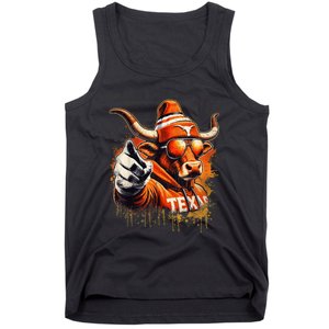 Long Horn Bull Character Tx Bull Hat Tank Top