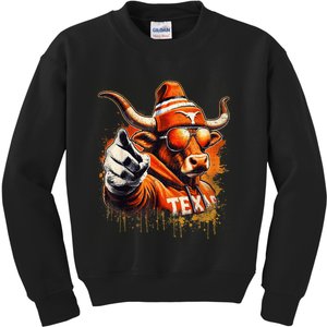 Long Horn Bull Character Tx Bull Hat Kids Sweatshirt