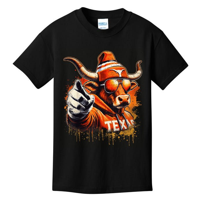 Long Horn Bull Character Tx Bull Hat Kids T-Shirt