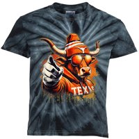 Long Horn Bull Character Tx Bull Hat Kids Tie-Dye T-Shirt