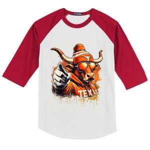 Long Horn Bull Character Tx Bull Hat Kids Colorblock Raglan Jersey