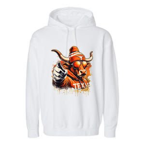 Long Horn Bull Character Tx Bull Hat Garment-Dyed Fleece Hoodie