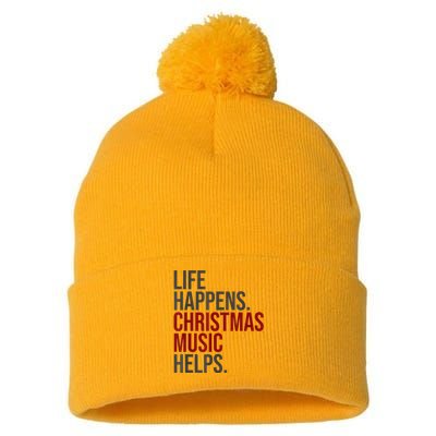 Life Happens Christmas Music Helps Pom Pom 12in Knit Beanie