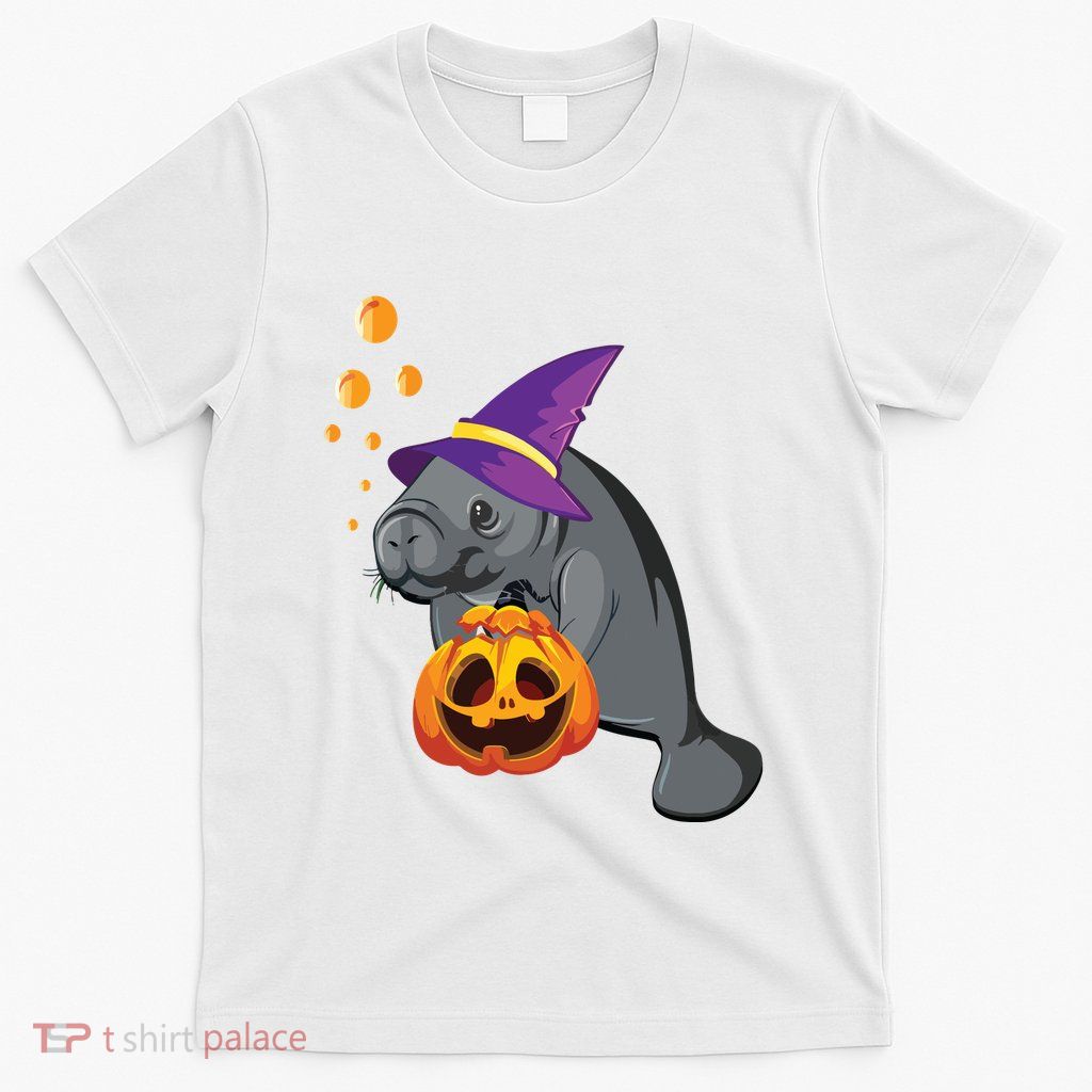 Lazy Halloween Costume Pumpkin Sea Cow Witch Hat T-Shirt