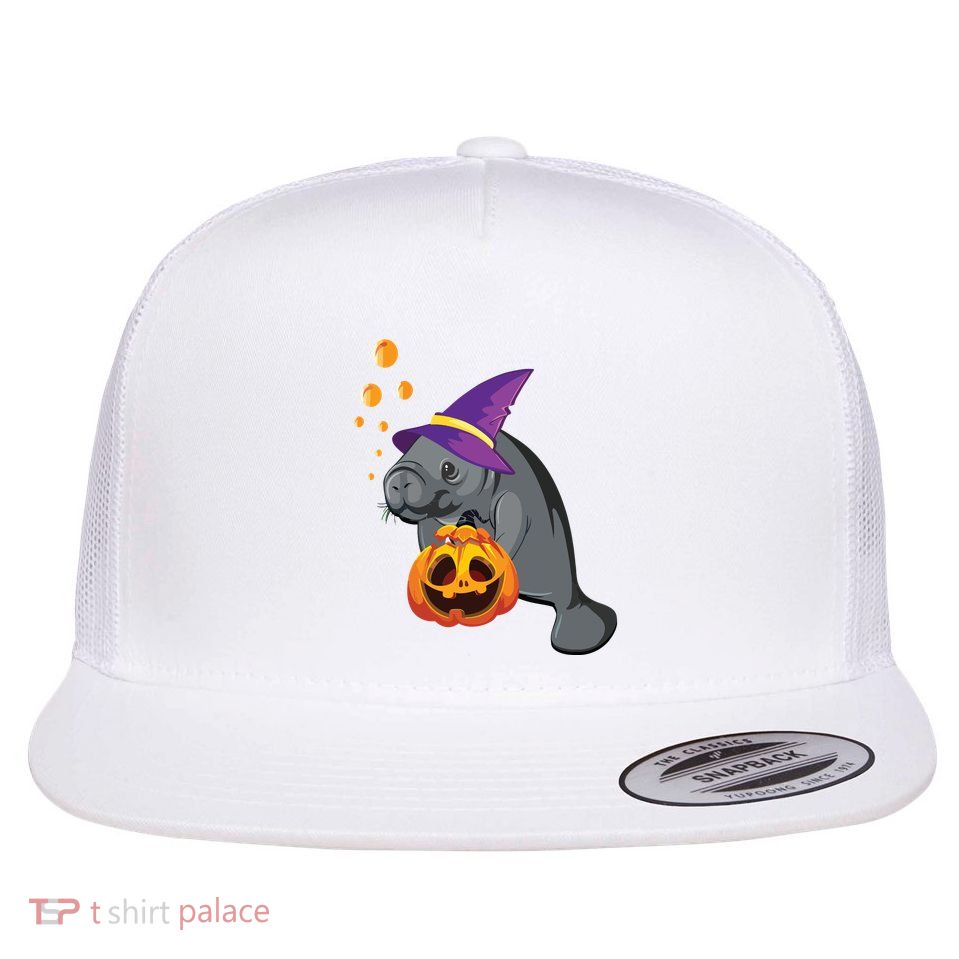 Lazy Halloween Costume Pumpkin Sea Cow Witch Hat Flat Bill Trucker Hat