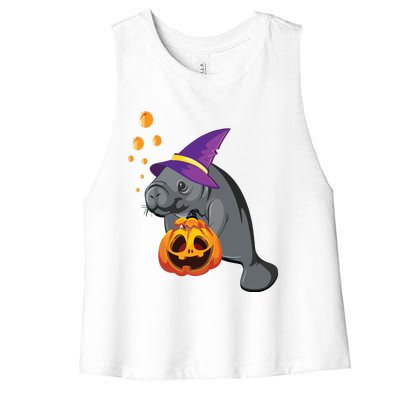 Lazy Halloween Costume Pumpkin Sea Cow Witch Hat Women's Racerback Cropped Tank