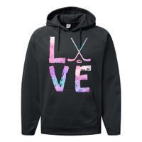 Love Hockey Color Design Performance Fleece Hoodie