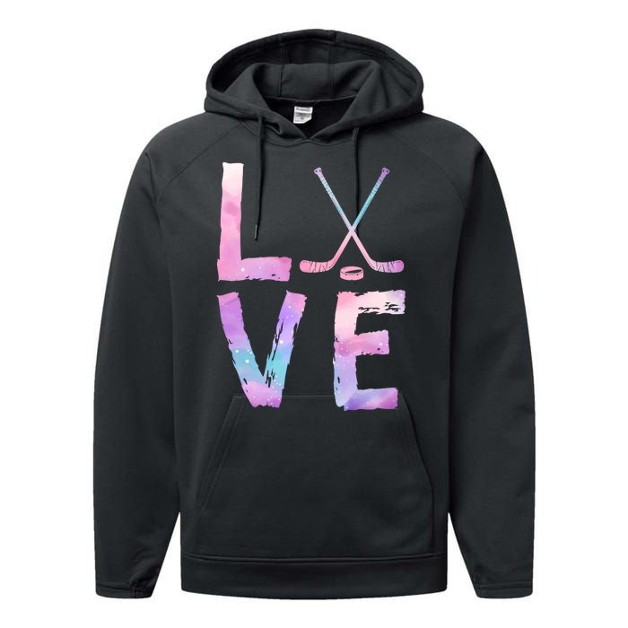 Love Hockey Color Design Performance Fleece Hoodie