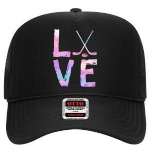 Love Hockey Color Design High Crown Mesh Back Trucker Hat