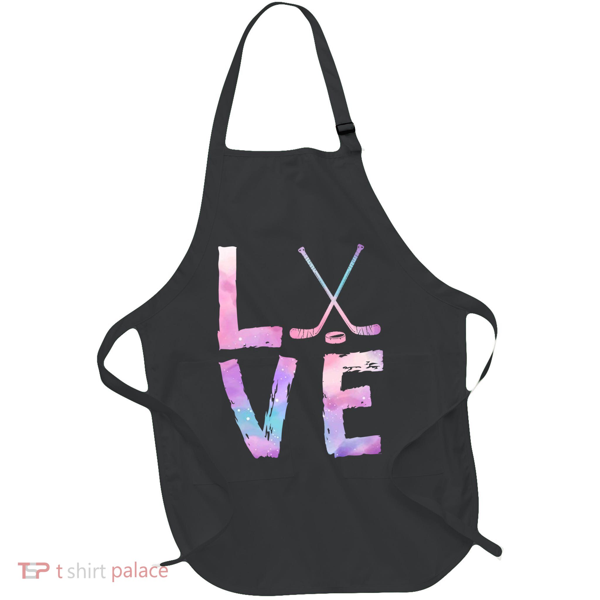 Love Hockey Color Design Full-Length Apron With Pockets