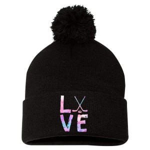 Love Hockey Color Design Pom Pom 12in Knit Beanie