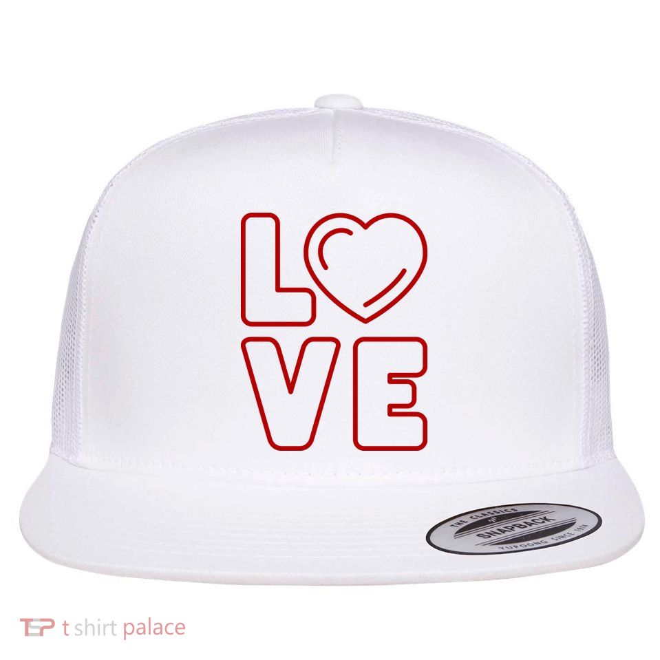 Love Heart Cute Romantic Gift Flat Bill Trucker Hat