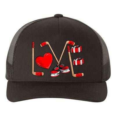 Love Hockey Cute Valentines Yupoong Adult 5-Panel Trucker Hat