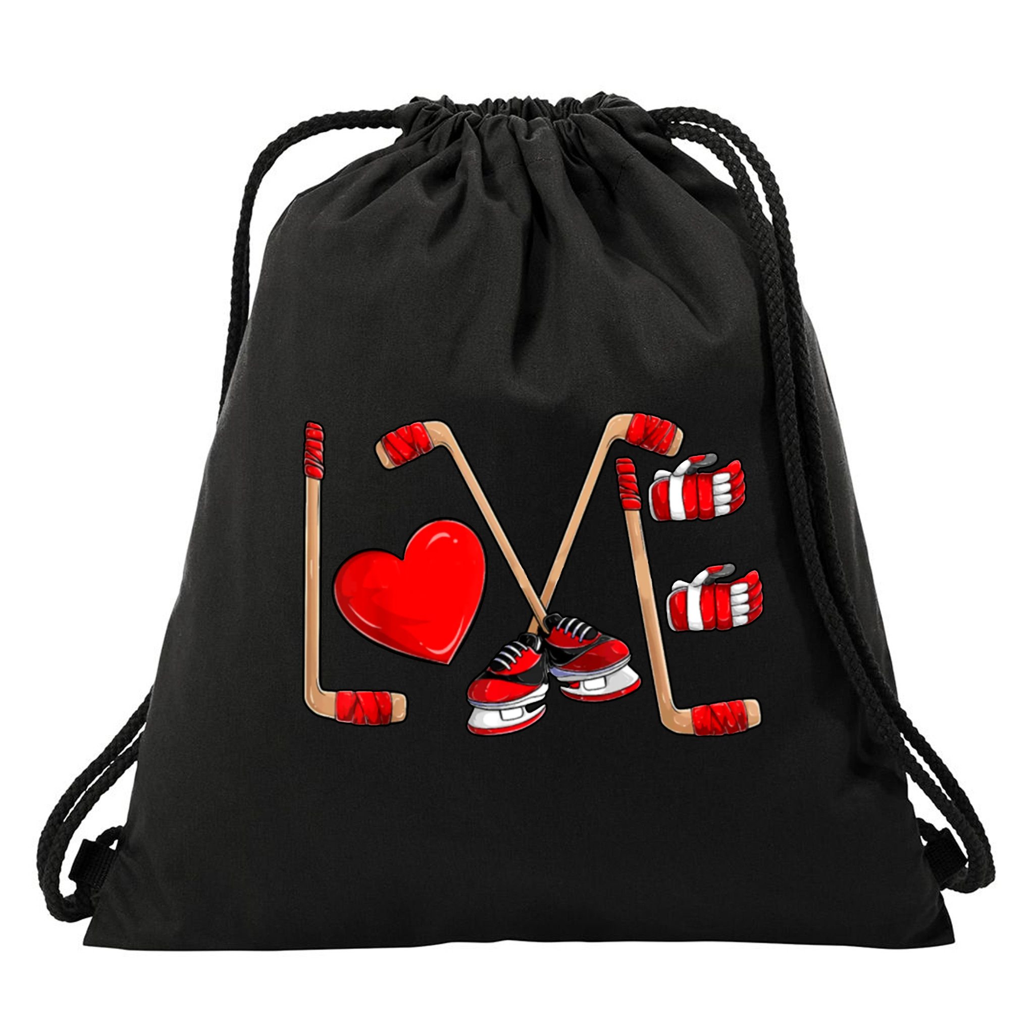 Love Hockey Cute Valentines Drawstring Bag