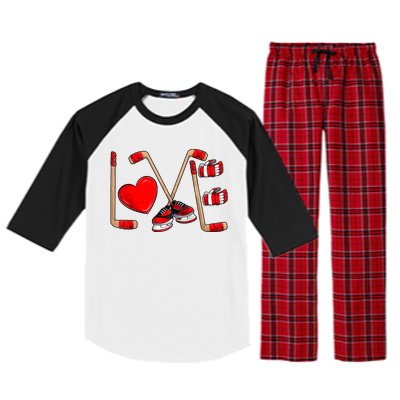 Love Hockey Cute Valentines Raglan Sleeve Pajama Set