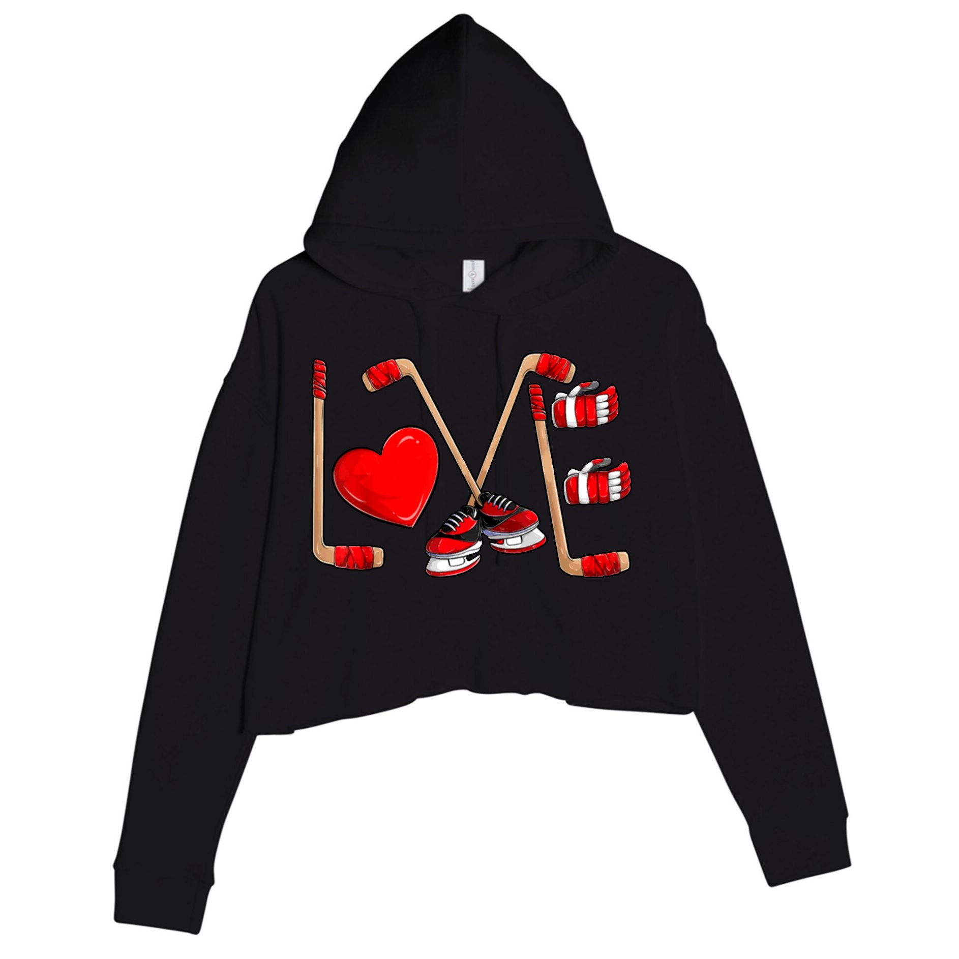 Love Hockey Cute Valentines Crop Fleece Hoodie