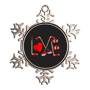 Love Hockey Cute Valentines Metallic Star Ornament