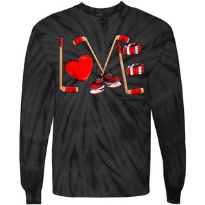 Love Hockey Cute Valentines Tie-Dye Long Sleeve Shirt