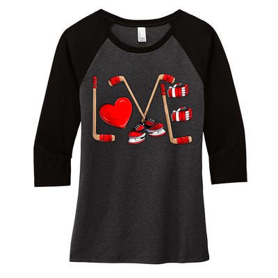 Love Hockey Cute Valentines Women's Tri-Blend 3/4-Sleeve Raglan Shirt