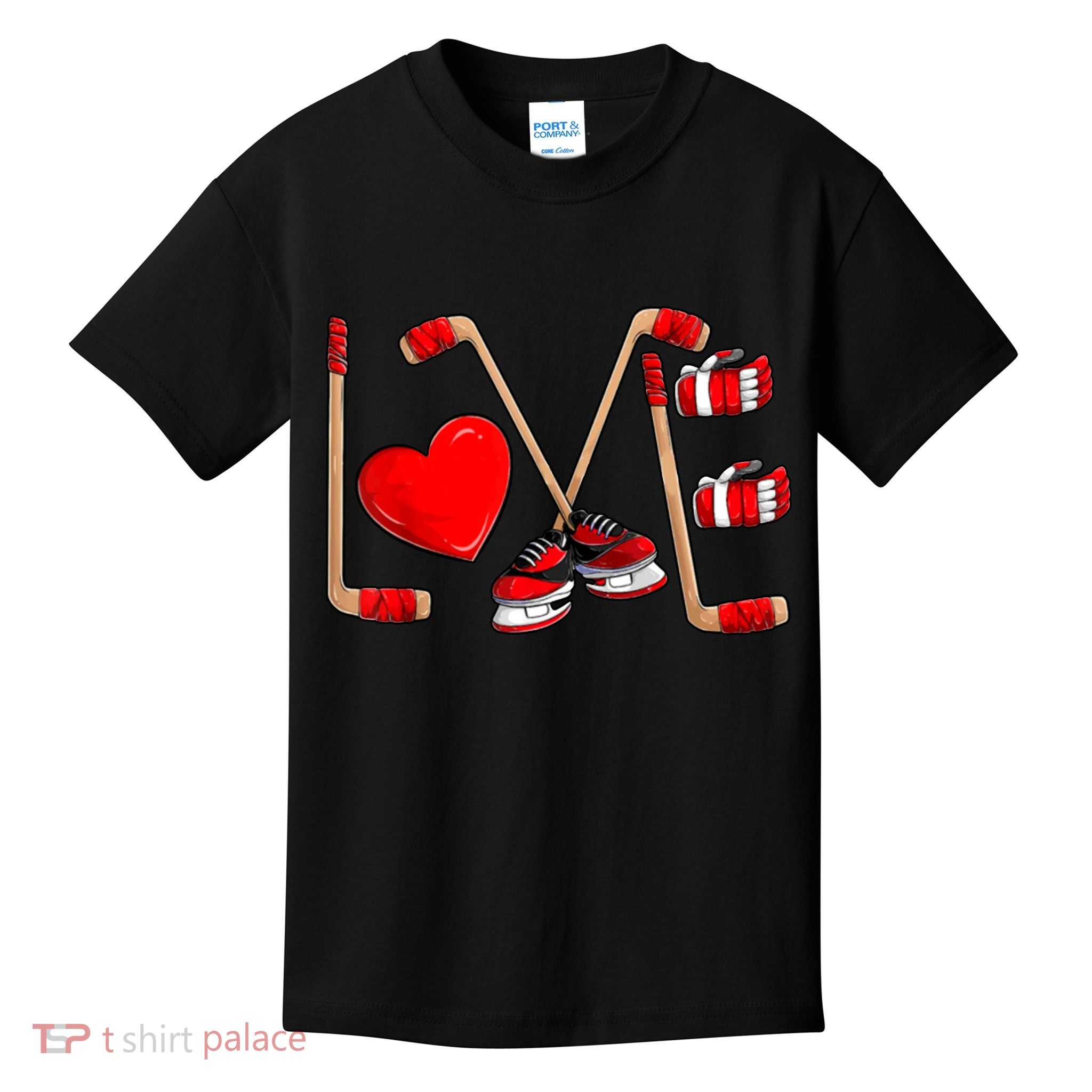 Love Hockey Cute Valentines Kids T-Shirt