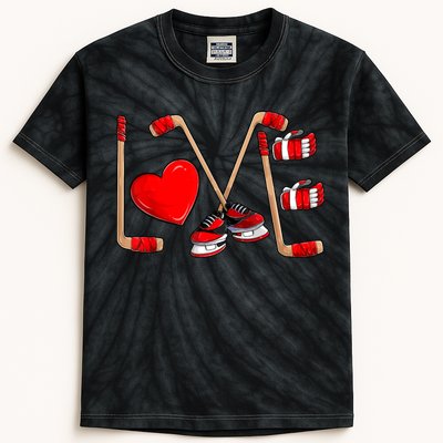 Love Hockey Cute Valentines Kids Tie-Dye T-Shirt