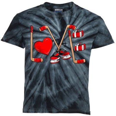 Love Hockey Cute Valentines Kids Tie-Dye T-Shirt