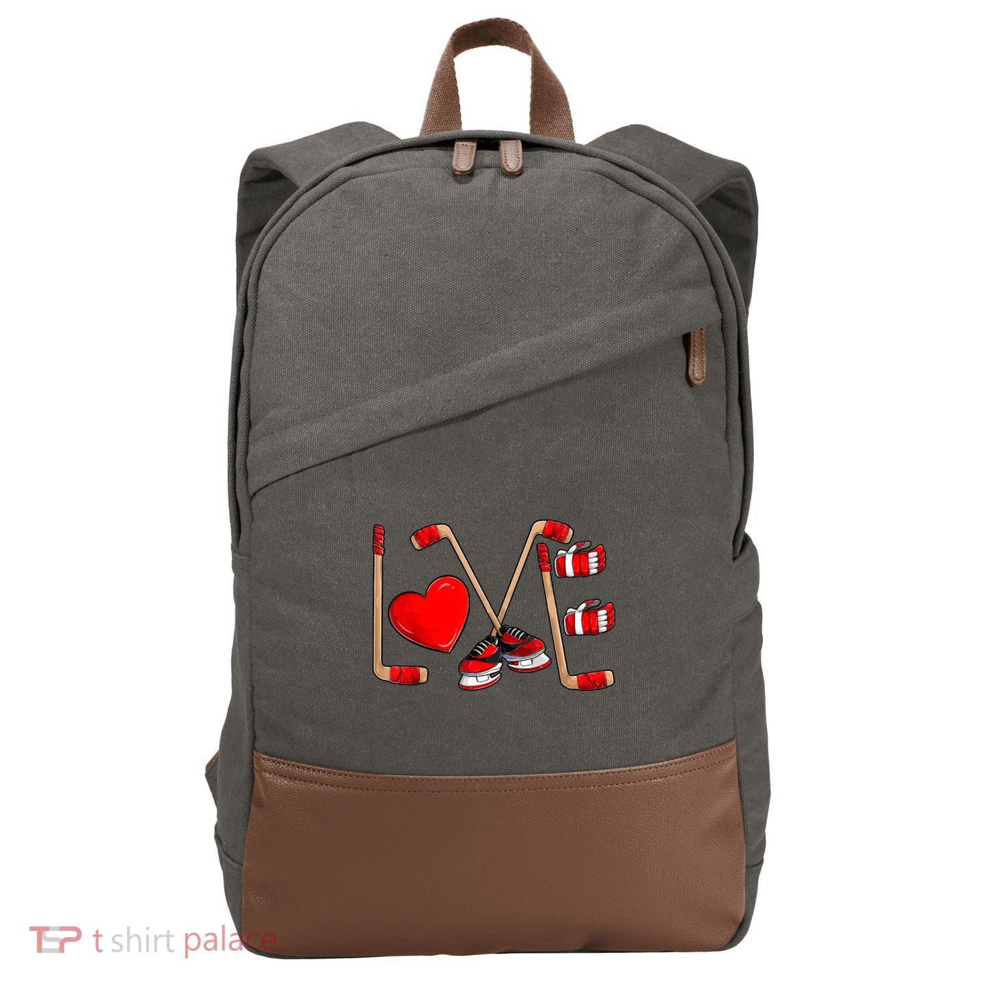 Love Hockey Cute Valentines Cotton Canvas Backpack