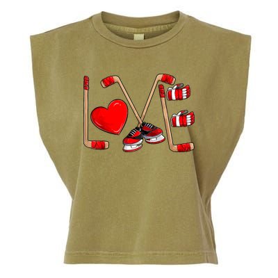 Love Hockey Cute Valentines Garment-Dyed Women's Muscle Tee