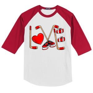 Love Hockey Cute Valentines Kids Colorblock Raglan Jersey