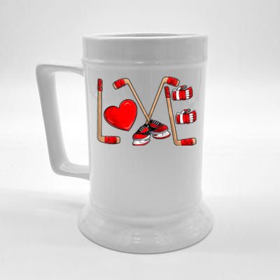 Love Hockey Cute Valentines Beer Stein