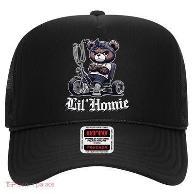 Lil Homie Cute Teddy Bear Hip Hop Chicano Lowrider Cholo High Crown Mesh Back Trucker Hat