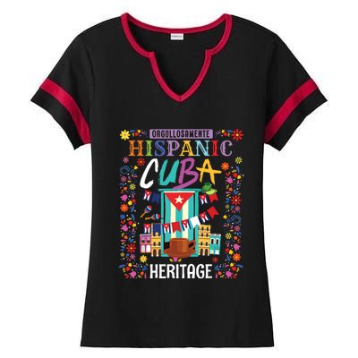 Latin Heritage Cuban Flag Outfit Idea For Women & Cuba Flag Ladies Halftime Notch Neck Tee