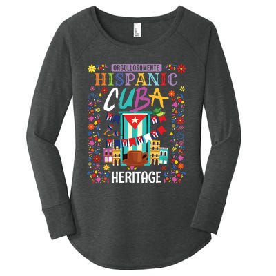 Latin Heritage Cuban Flag Outfit Idea For Women & Cuba Flag Women's Perfect Tri Tunic Long Sleeve Shirt