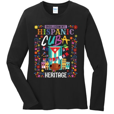 Latin Heritage Cuban Flag Outfit Idea For Women & Cuba Flag Ladies Long Sleeve Shirt