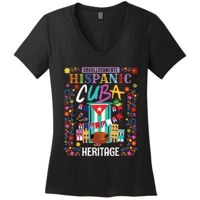 Latin Heritage Cuban Flag Outfit Idea For Women & Cuba Flag Women's V-Neck T-Shirt