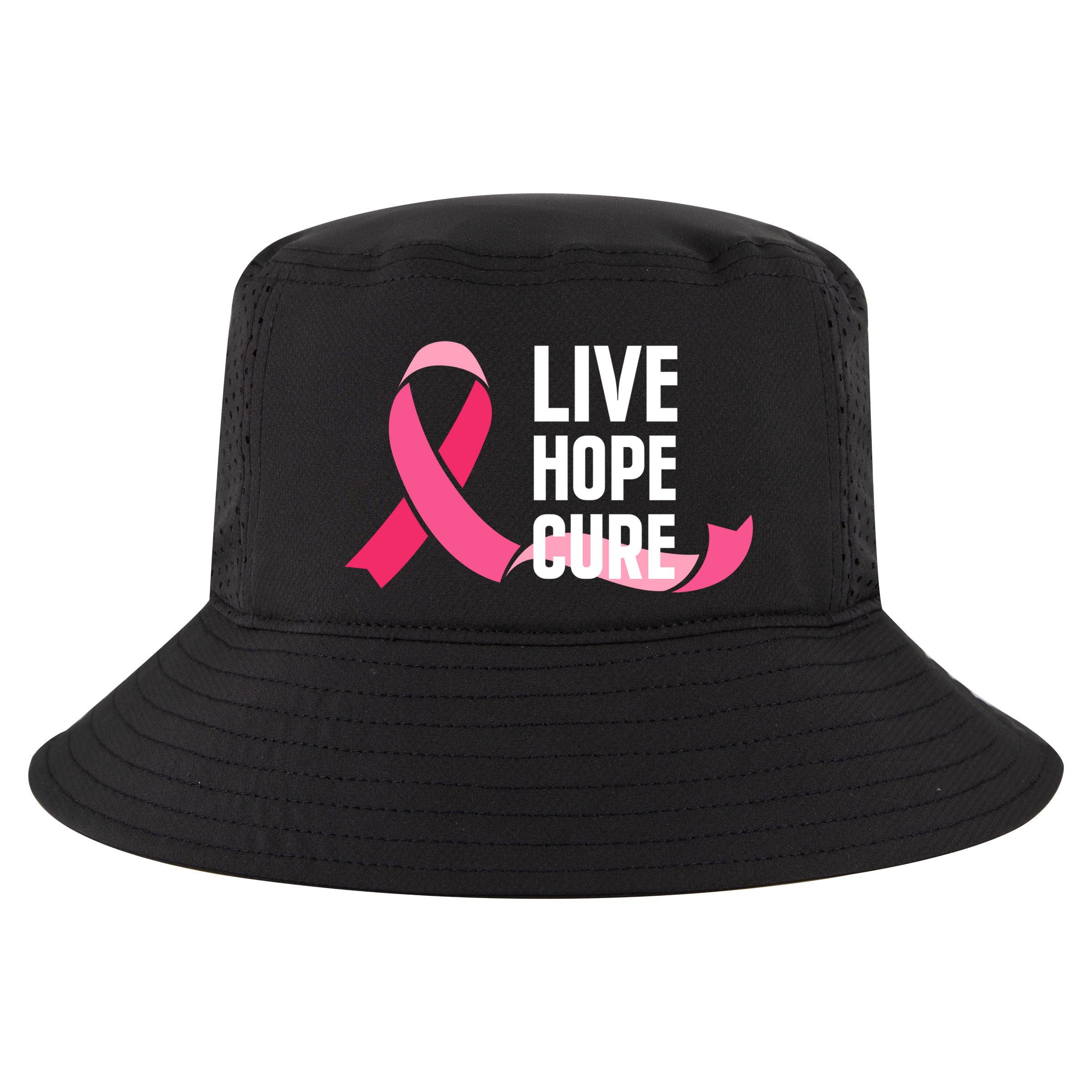 Live Hope Cure Breast Cancer Awareness Ribbon Cool Comfort Performance Bucket Hat