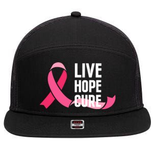 Live Hope Cure Breast Cancer Awareness Ribbon 7 Panel Mesh Trucker Snapback Hat